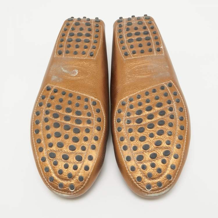 Pre Owned Tod's Golden Brown Leather Penny Slip On Loafers Size 38.5