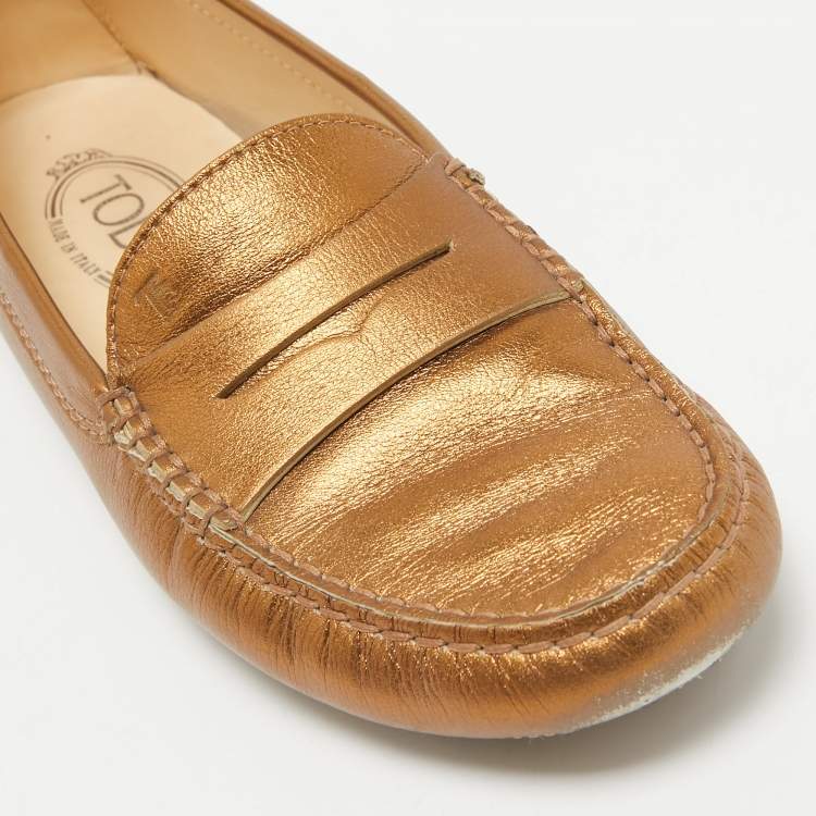 Pre Owned Tod's Golden Brown Leather Penny Slip On Loafers Size 38.5