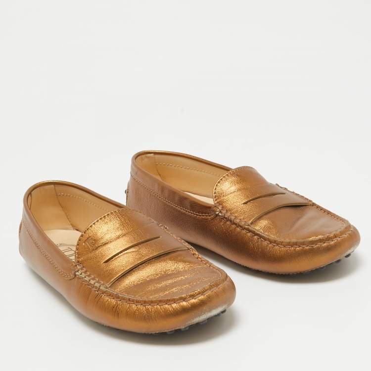 Pre Owned Tod's Golden Brown Leather Penny Slip On Loafers Size 38.5