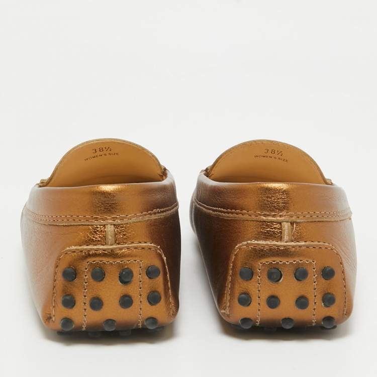 Pre Owned Tod's Golden Brown Leather Penny Slip On Loafers Size 38.5
