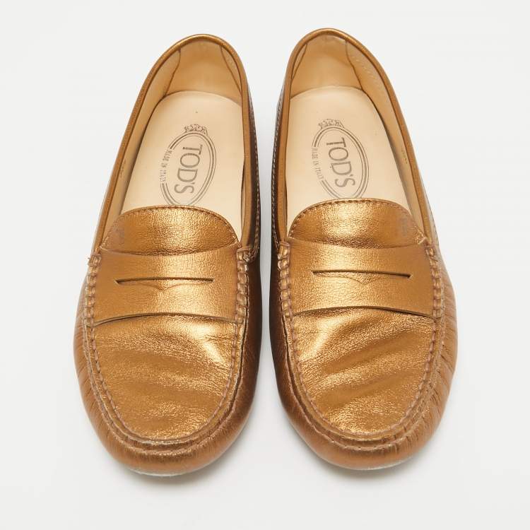 Pre Owned Tod's Golden Brown Leather Penny Slip On Loafers Size 38.5