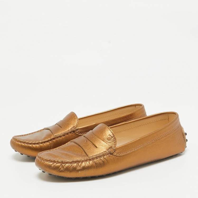 Pre Owned Tod's Golden Brown Leather Penny Slip On Loafers Size 38.5