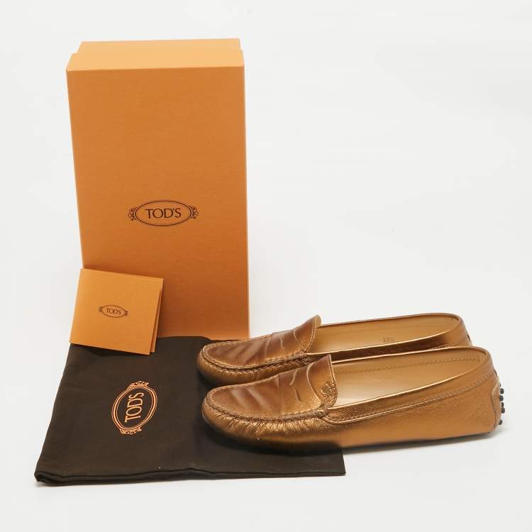 Pre Owned Tod's Golden Brown Leather Penny Slip On Loafers Size 38.5