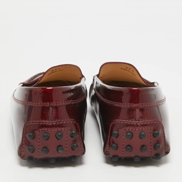 Pre Owned Tod's Burgundy Patent Leather Penny Loafers Size 37.5