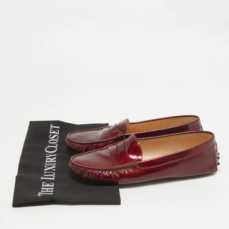 Pre Owned Tod's Burgundy Patent Leather Penny Loafers Size 37.5
