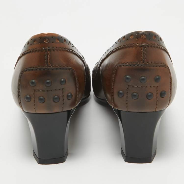 Pre Owned Tod's Brown Leather Tassel Detail Loafer Pumps Size 37.5