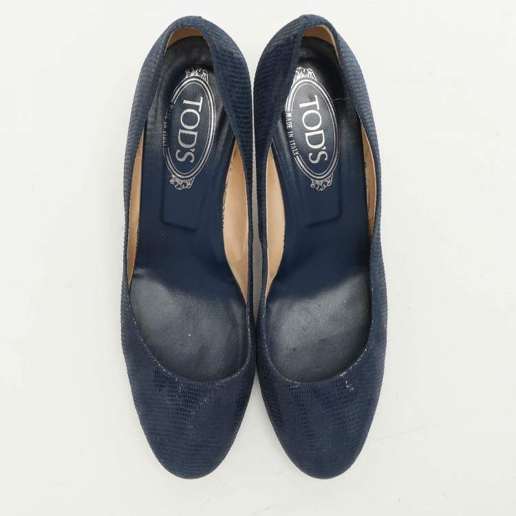 Pre Owned Tod's Blue Lizard Embossed Leather Round Toe Pumps Size 40