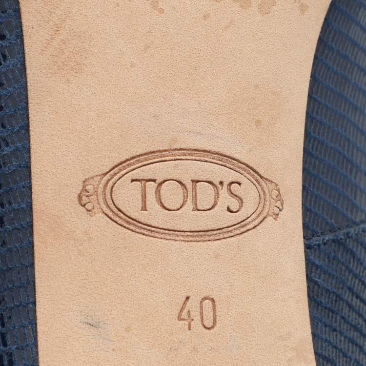 Pre Owned Tod's Blue Lizard Embossed Leather Round Toe Pumps Size 40