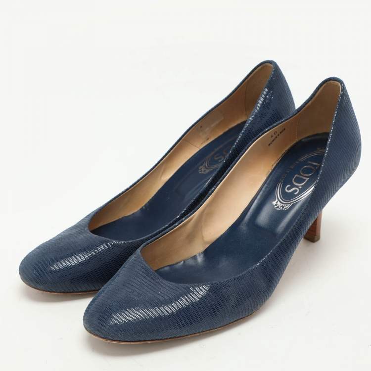 Pre Owned Tod's Blue Lizard Embossed Leather Round Toe Pumps Size 40