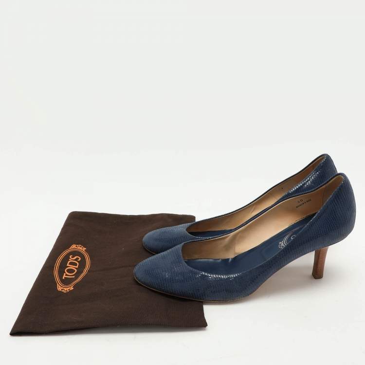 Pre Owned Tod's Blue Lizard Embossed Leather Round Toe Pumps Size 40
