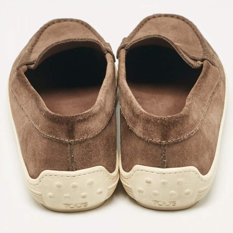 Pre Owned Tod's Khaki Brown Suede Penny Slip On Loafers Size 37.5