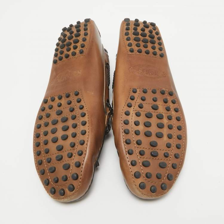 Pre Owned Tod's Brown Leather Gommini Bow Loafers Size 36