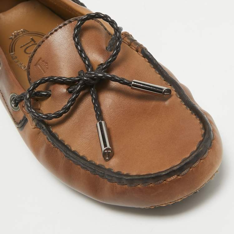 Pre Owned Tod's Brown Leather Gommini Bow Loafers Size 36