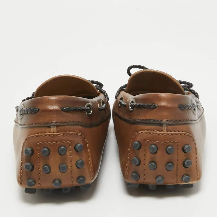 Pre Owned Tod's Brown Leather Gommini Bow Loafers Size 36