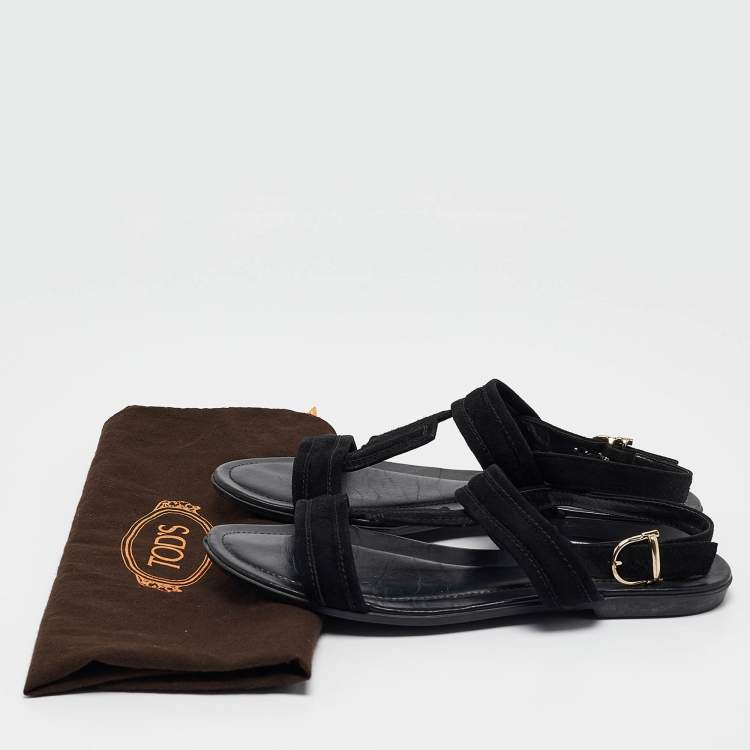 Pre Owned Tod's Black Suede Flat Sandals Size 38.5