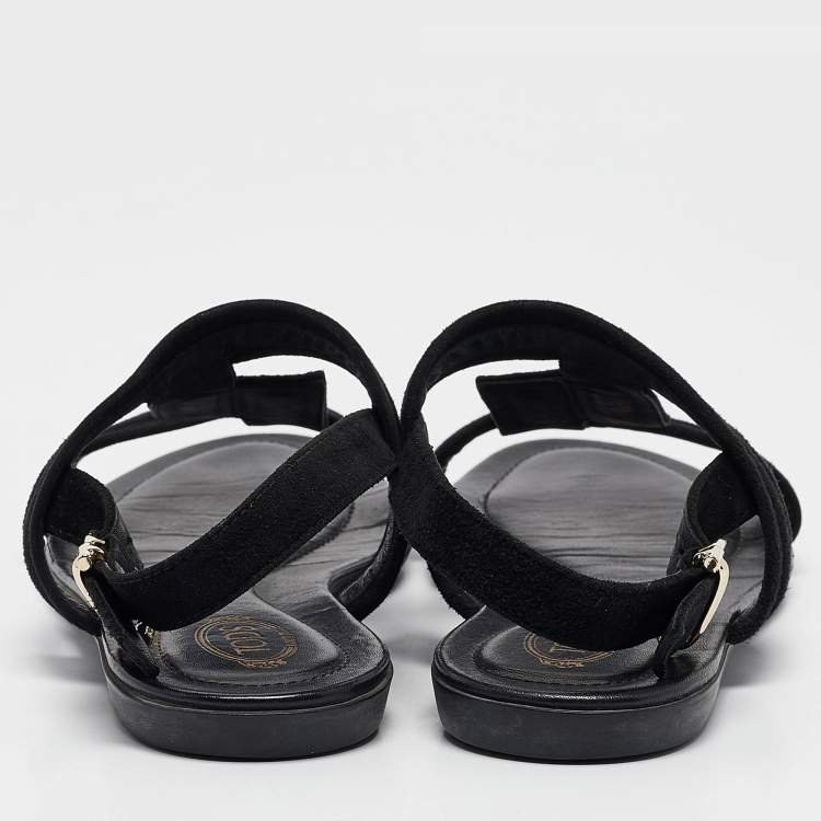 Pre Owned Tod's Black Suede Flat Sandals Size 38.5