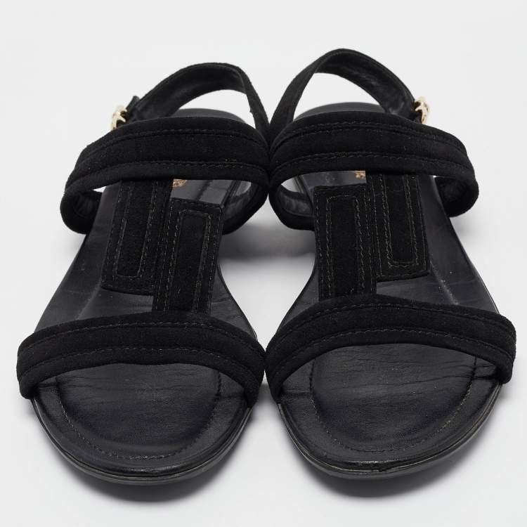 Pre Owned Tod's Black Suede Flat Sandals Size 38.5