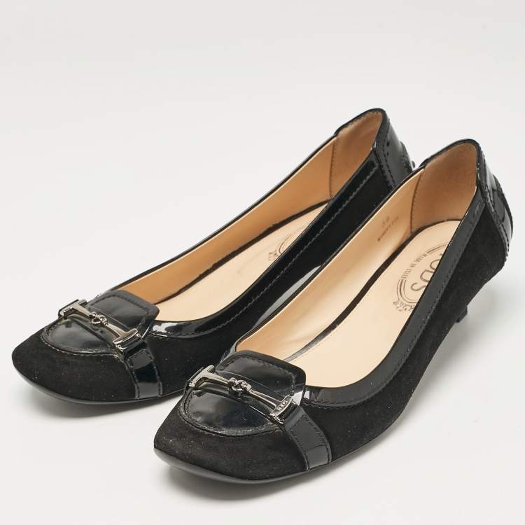 Pre Owned Tod's Black Suede and Patent Leather Pumps Size 39
