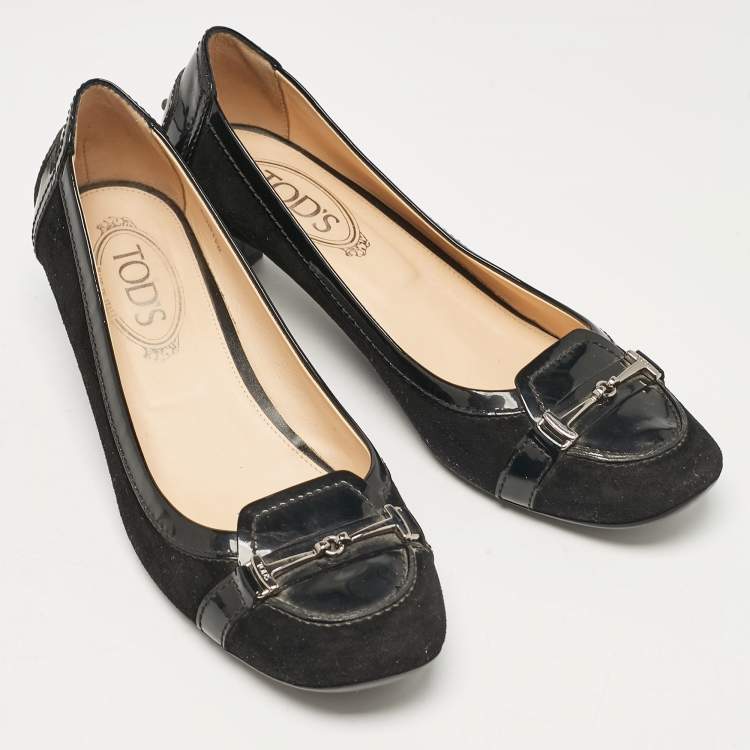 Pre Owned Tod's Black Suede and Patent Leather Pumps Size 39