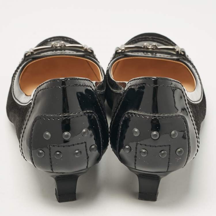 Pre Owned Tod's Black Suede and Patent Leather Pumps Size 39