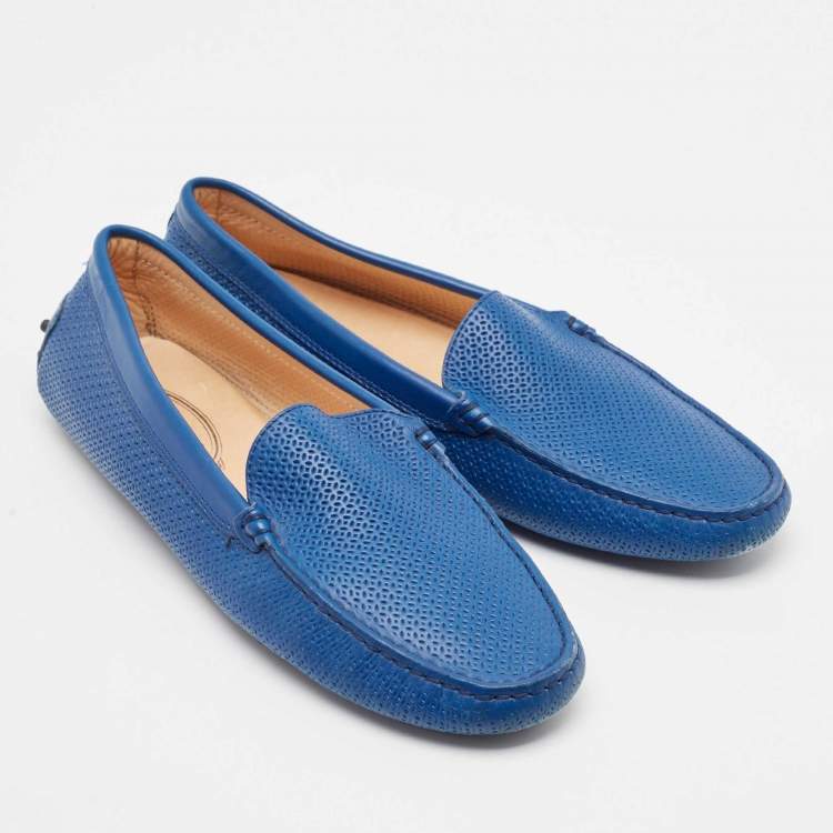 Pre Owned Tod's Blue Leather Slip on Loafers Size 40