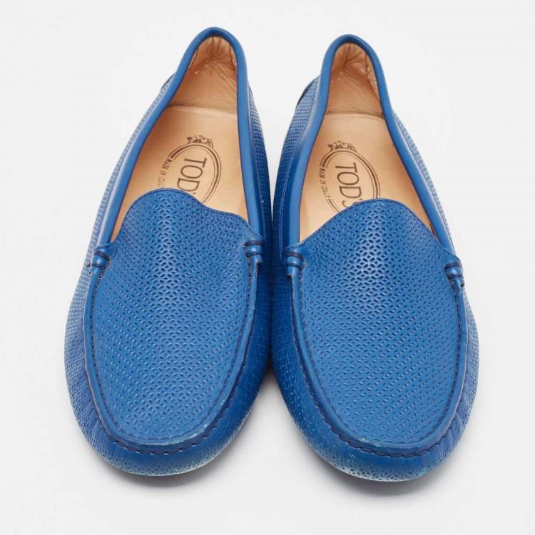 Pre Owned Tod's Blue Leather Slip on Loafers Size 40