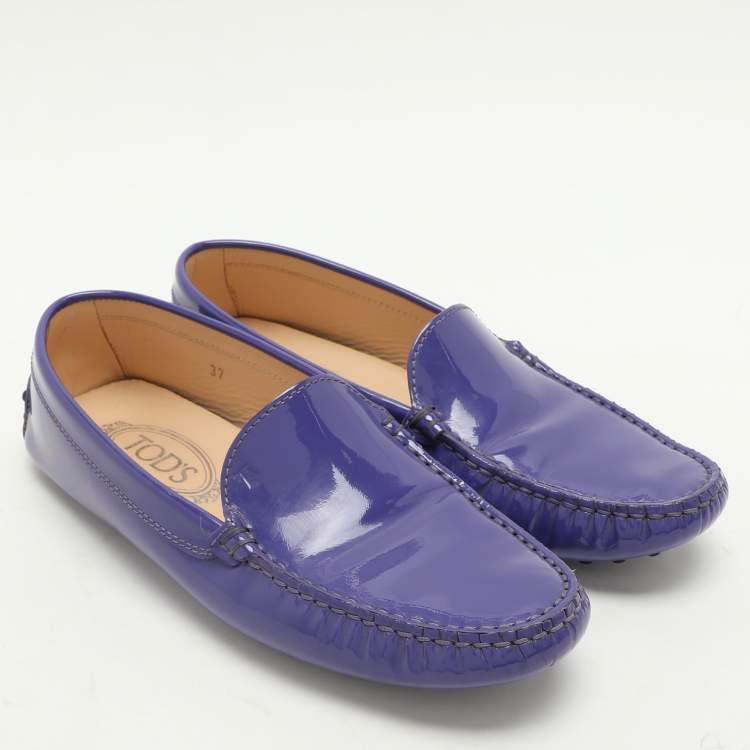 Pre Owned Tod's Purple Patent Leather Slip On Loafers Size 37