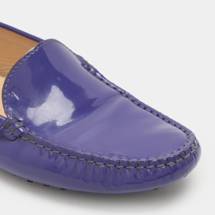 Pre Owned Tod's Purple Patent Leather Slip On Loafers Size 37