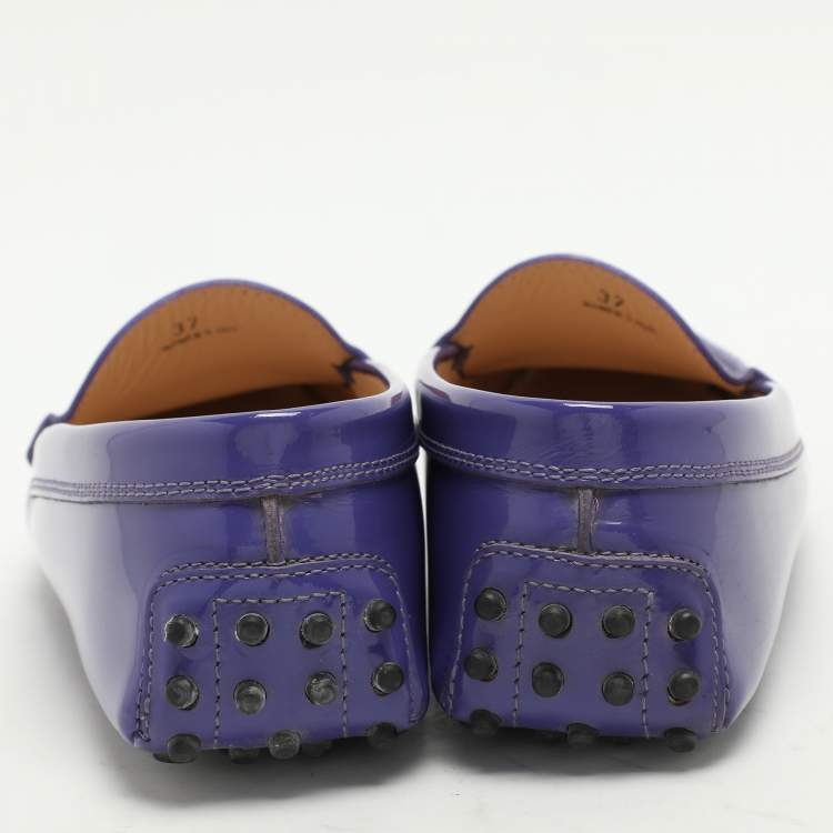Pre Owned Tod's Purple Patent Leather Slip On Loafers Size 37