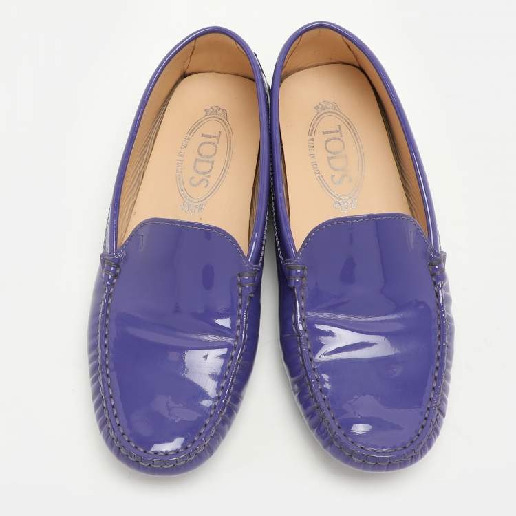 Pre Owned Tod's Purple Patent Leather Slip On Loafers Size 37