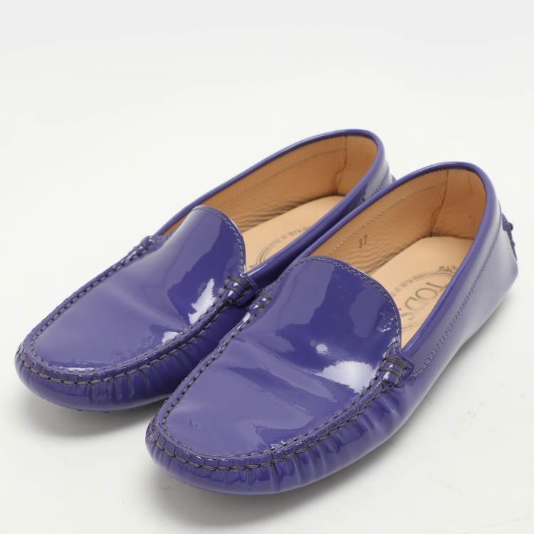 Pre Owned Tod's Purple Patent Leather Slip On Loafers Size 37
