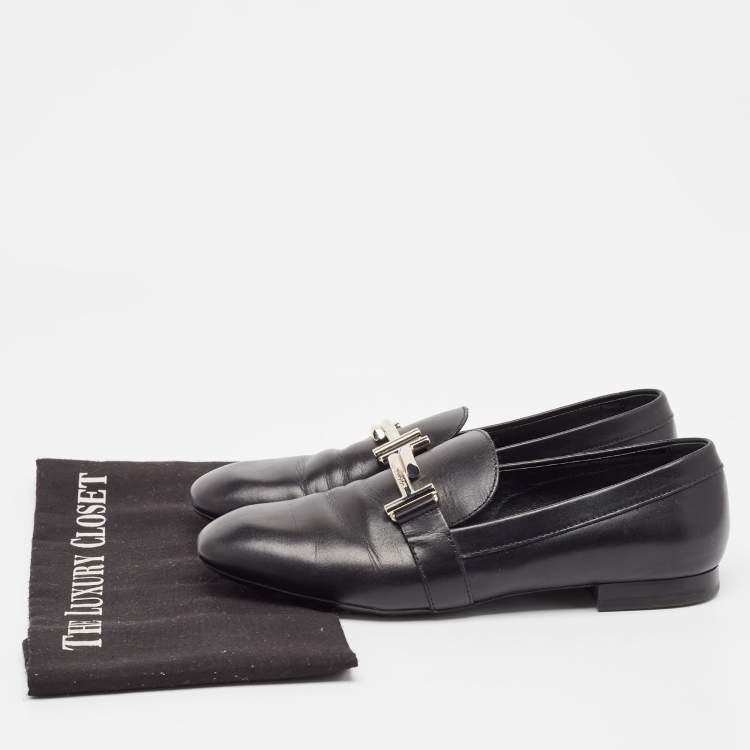 Pre Owned Tod's Black Leather T Logo Slip on Loafers Size 38.5