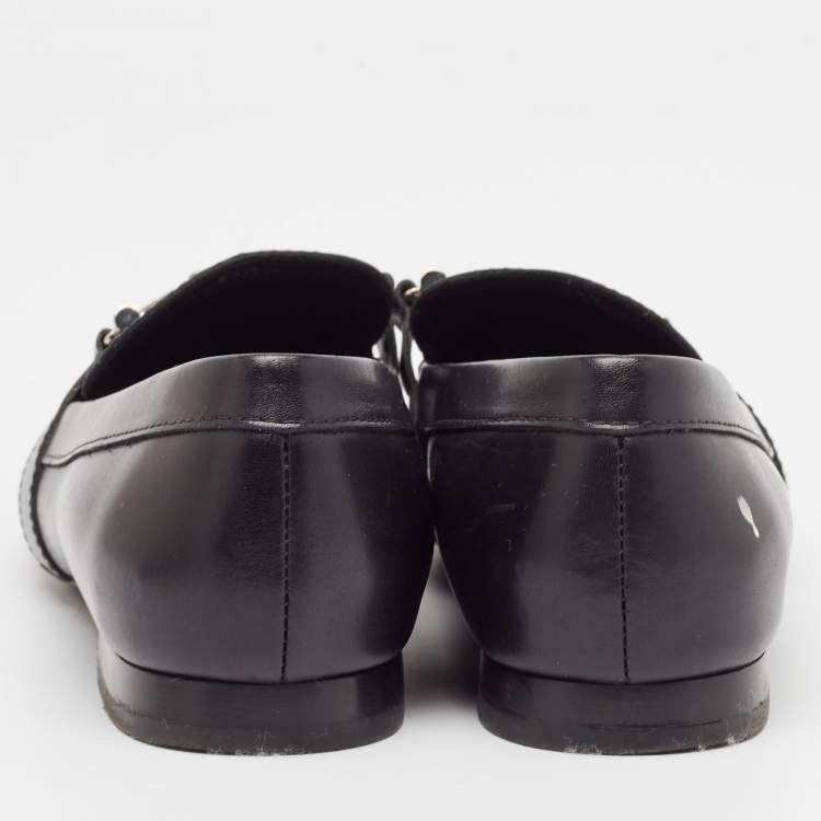 Pre Owned Tod's Black Leather T Logo Slip on Loafers Size 38.5