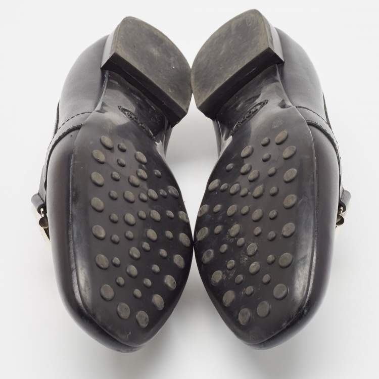 Pre Owned Tod's Black Leather T Logo Slip on Loafers Size 38.5