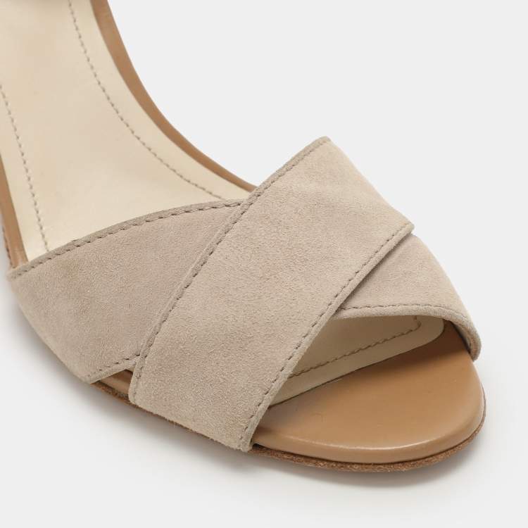 Pre Owned Tod's Grey Suede and Patent Leather Wedge Ankle Strap Sandals Size 37.5