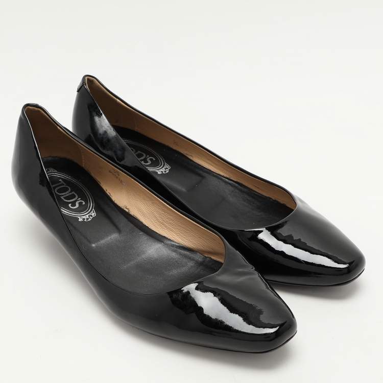 Pre Owned Tod's Black Patent Leather Wedge Pumps Size 39