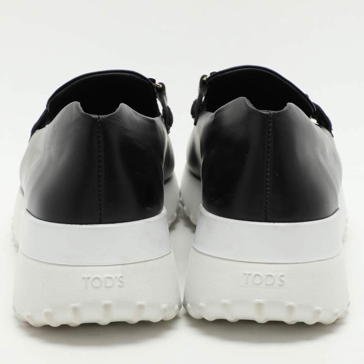 Pre Owned Tod's Black Leather Double T Slip On Loafers Size 38.5