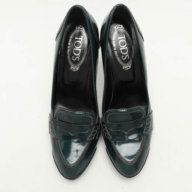 Pre Owned Tod's Green Leather Loafer Pumps Size 39