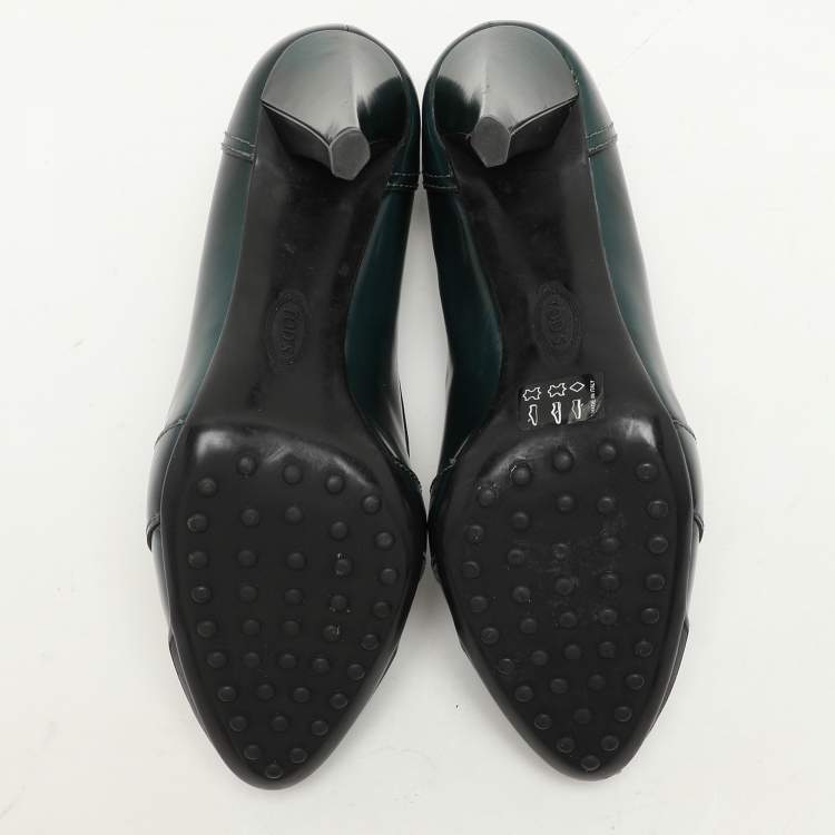 Pre Owned Tod's Green Leather Loafer Pumps Size 39