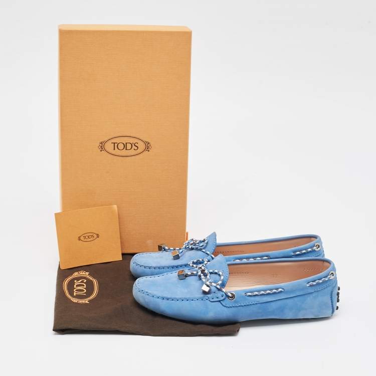 Pre Owned Tod's Blue Suede Penny Penny Loafers Size 37