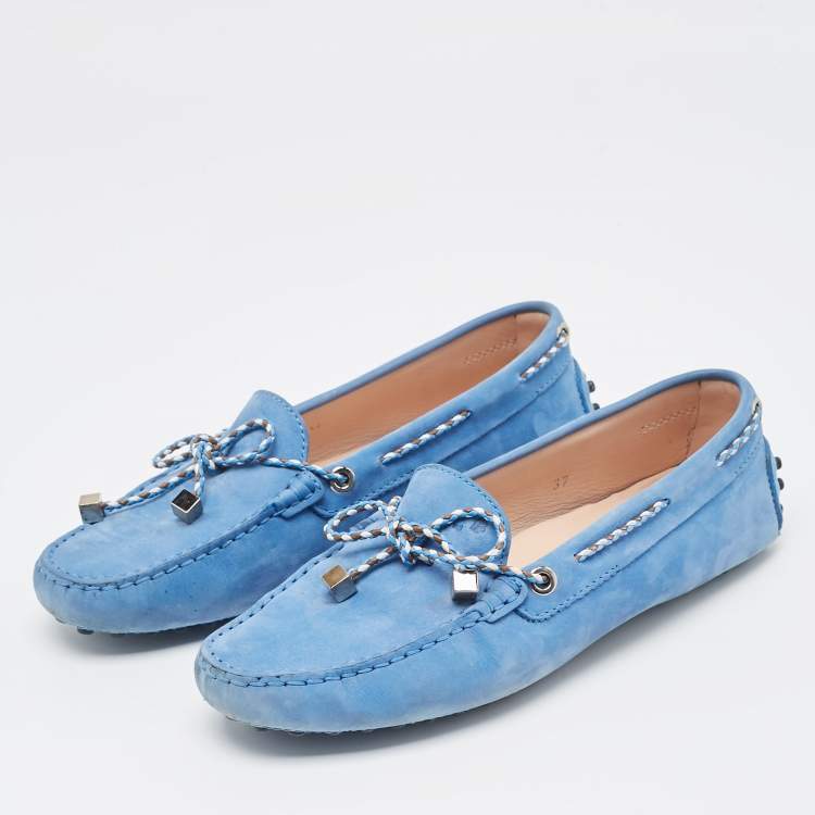 Pre Owned Tod's Blue Suede Penny Penny Loafers Size 37