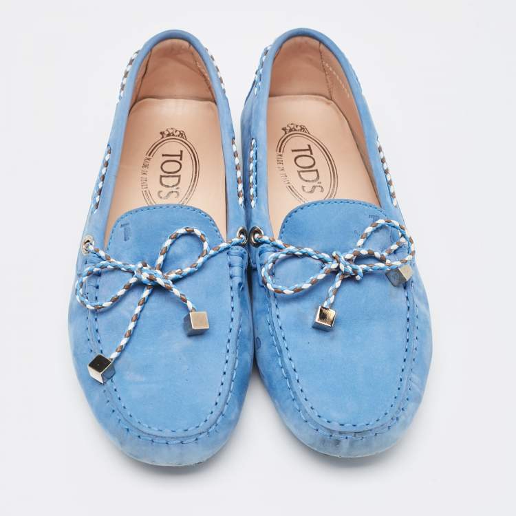 Pre Owned Tod's Blue Suede Penny Penny Loafers Size 37