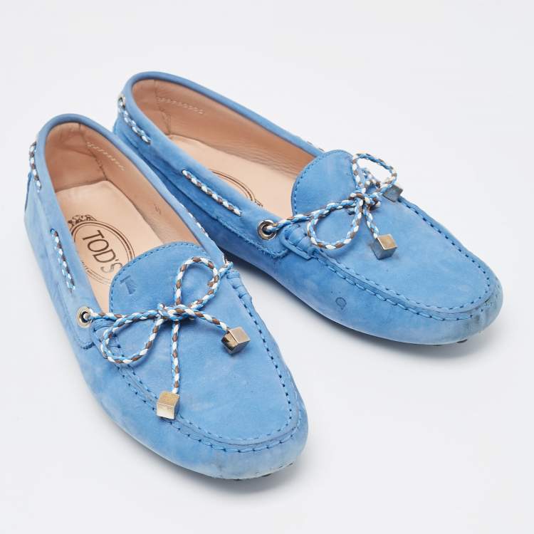 Pre Owned Tod's Blue Suede Penny Penny Loafers Size 37