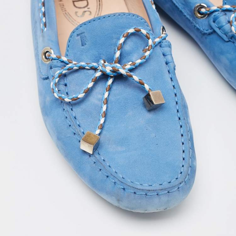 Pre Owned Tod's Blue Suede Penny Penny Loafers Size 37