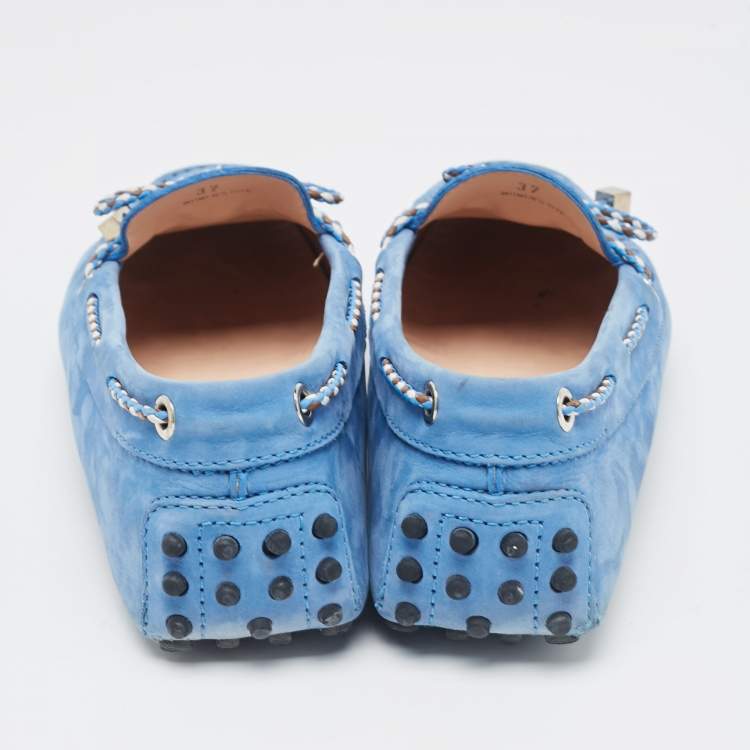 Pre Owned Tod's Blue Suede Penny Penny Loafers Size 37