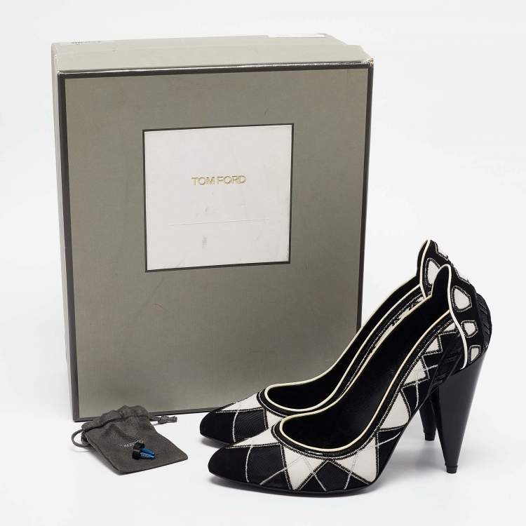 Pre Owned Tod's Black/White Leather and Mesh Pointed Toe Pumps Size 38