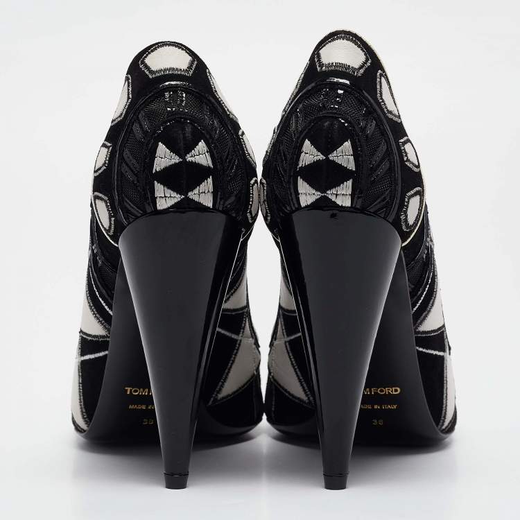 Pre Owned Tod's Black/White Leather and Mesh Pointed Toe Pumps Size 38