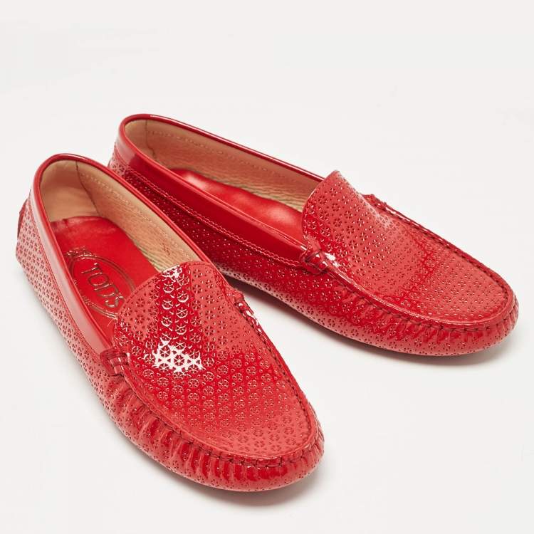 Pre Owned Tod's Red Patent Leather Penny Loafers Size 36