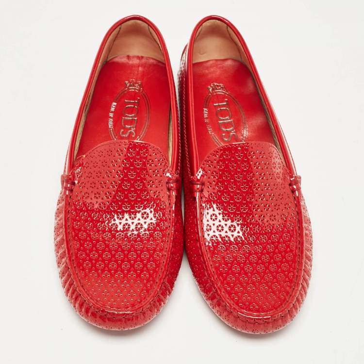Pre Owned Tod's Red Patent Leather Penny Loafers Size 36