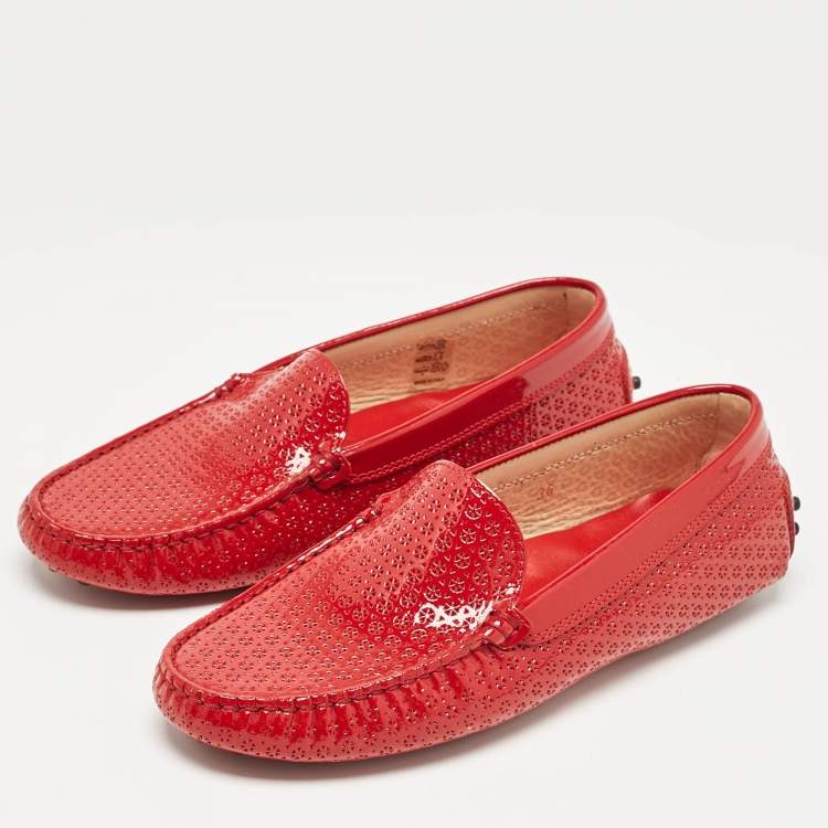 Pre Owned Tod's Red Patent Leather Penny Loafers Size 36
